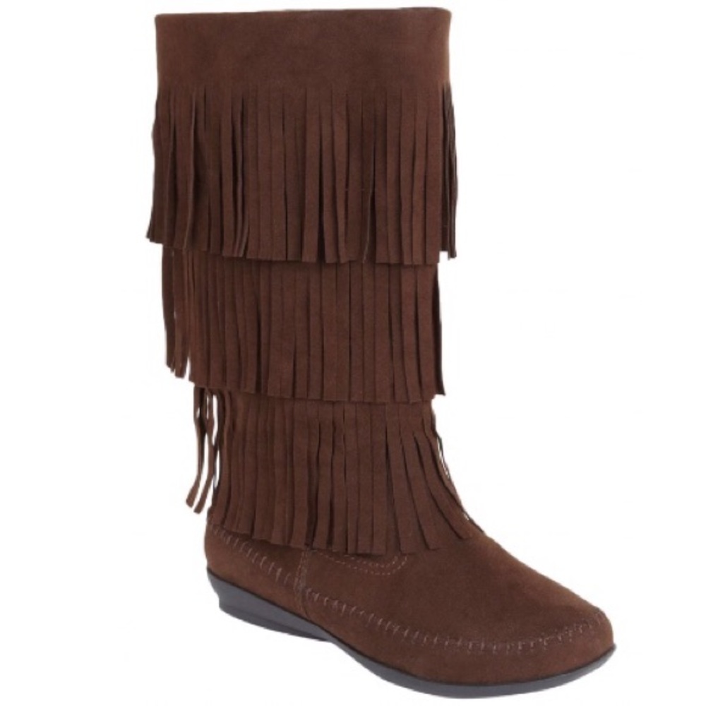 NWOT Dark Brown Fringe Boots